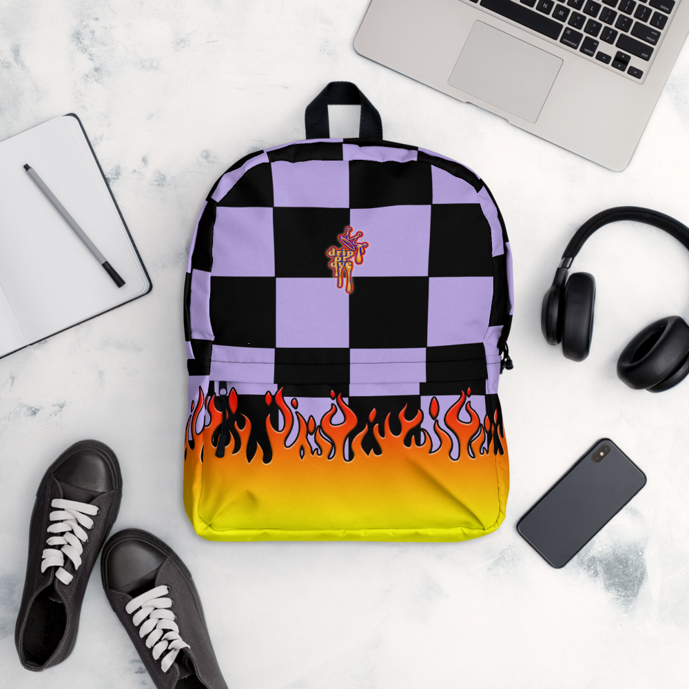DRIP OR DYE | Checker Flames Backpack Purple Violet