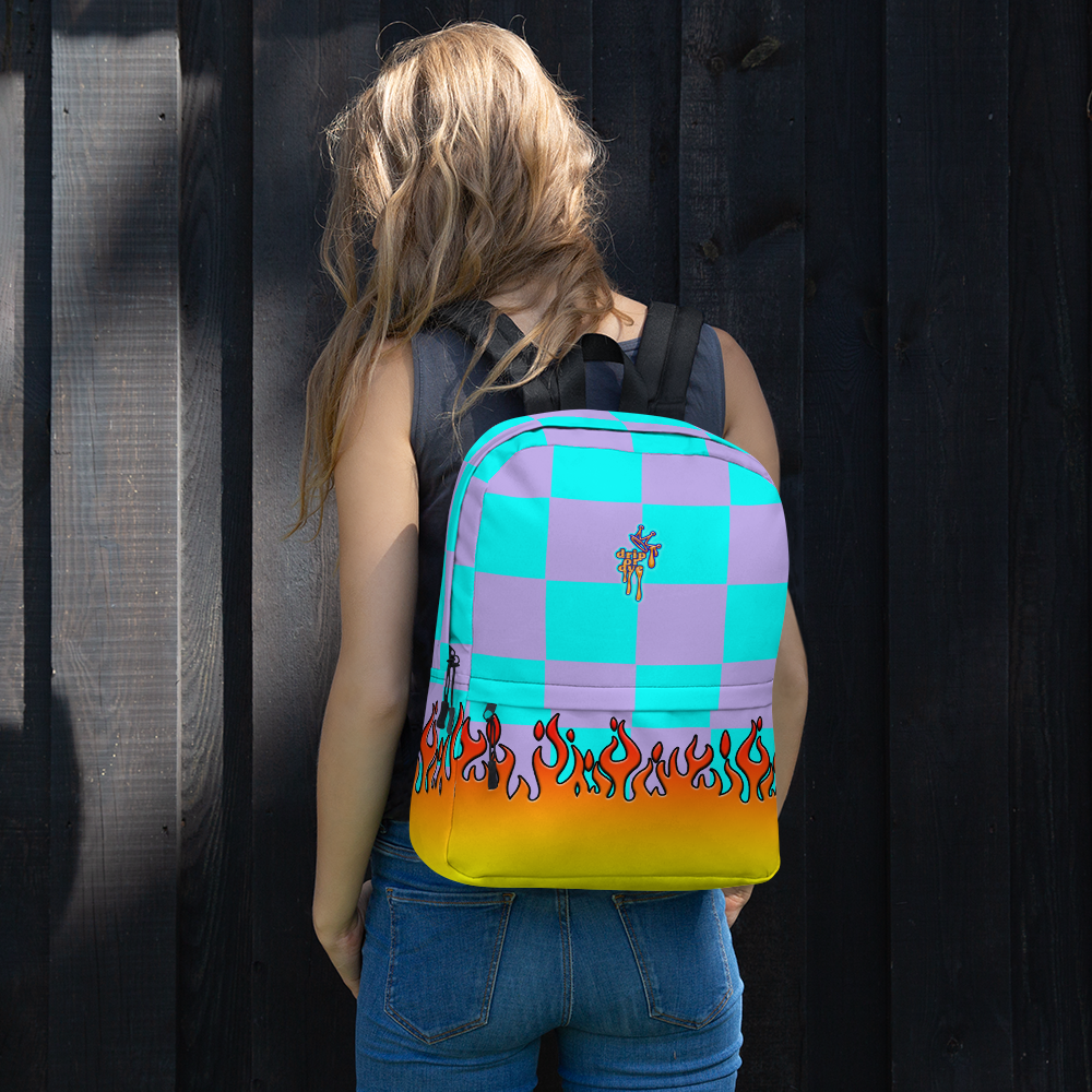 DRIP OR DYE | Checker Flames Backpack Multicolor Violet Sky Blue Carnival