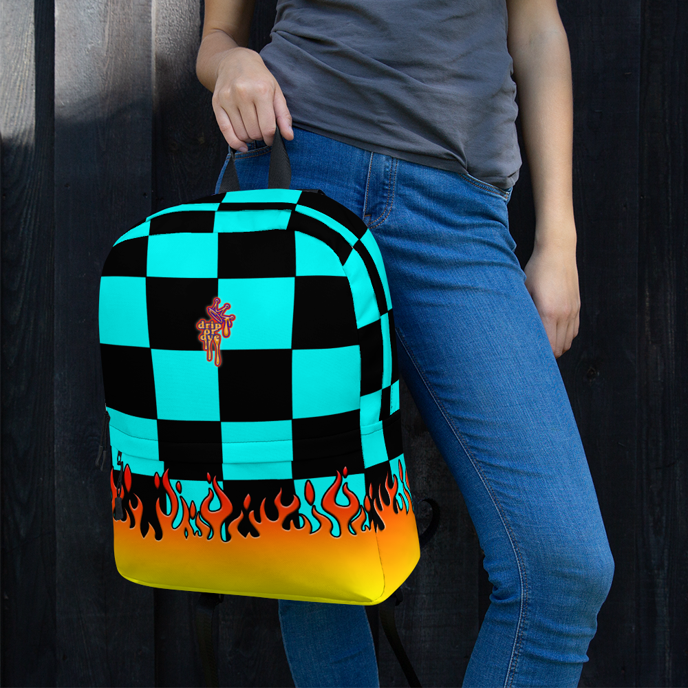 DRIP OR DYE | Checker Flames Backpack Trippy Teal