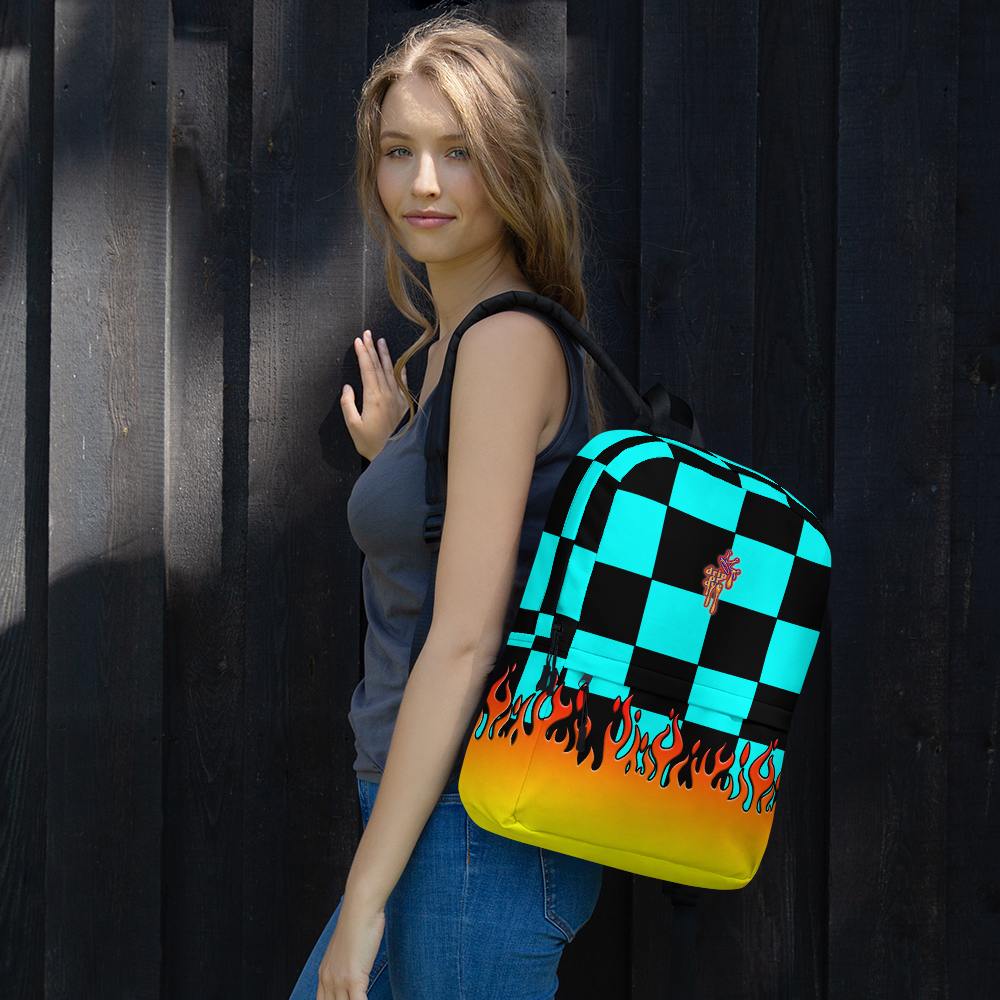DRIP OR DYE | Checker Flames Backpack Trippy Teal