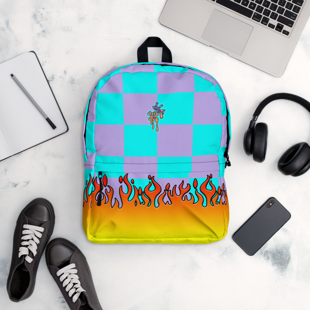 DRIP OR DYE | Checker Flames Backpack Multicolor Violet Sky Blue Carnival