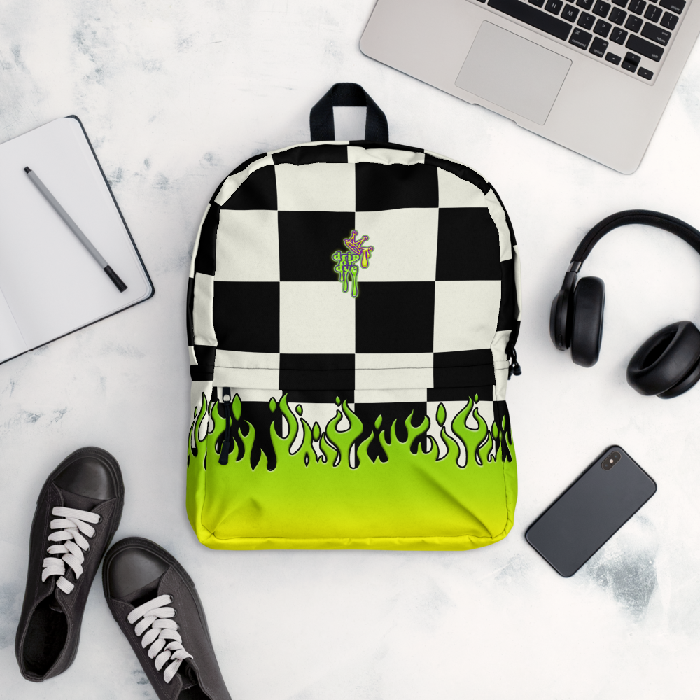 DRIP OR DYE | Checker Flames Backpack Alien Green
