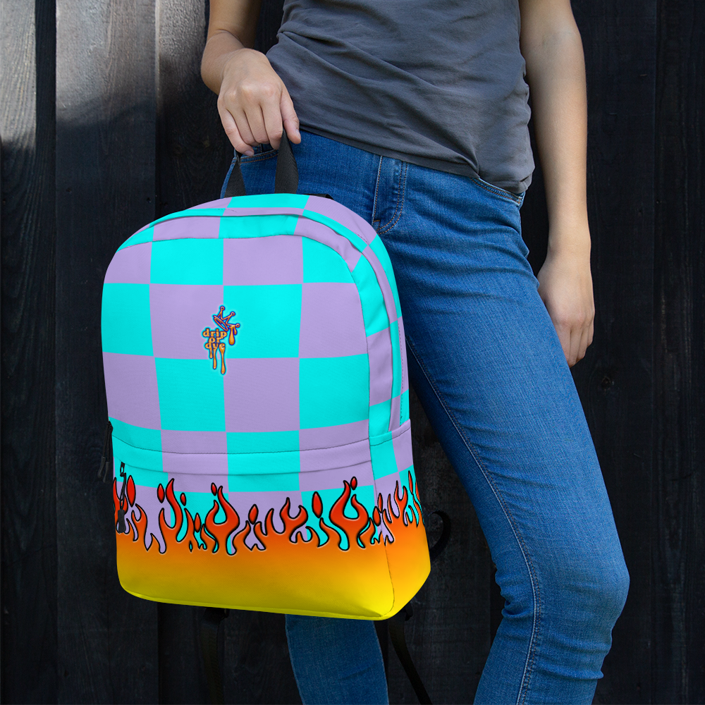 DRIP OR DYE | Checker Flames Backpack Multicolor Violet Sky Blue Carnival