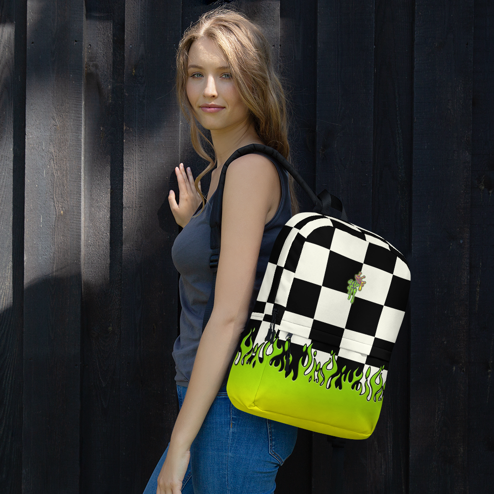 DRIP OR DYE | Checker Flames Backpack Alien Green