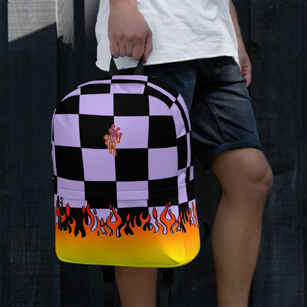 DRIP OR DYE | Checker Flames Backpack Purple Violet