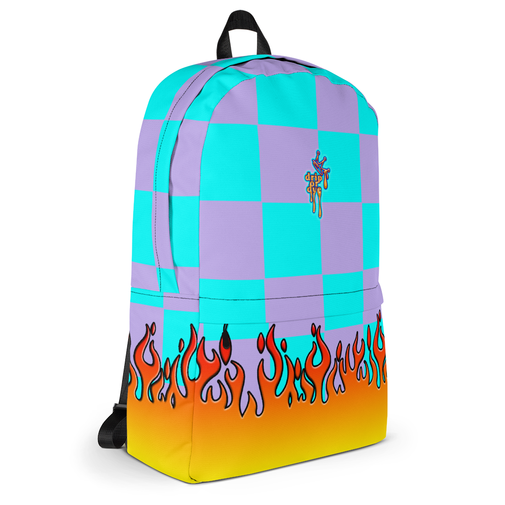 DRIP OR DYE | Checker Flames Backpack Multicolor Violet Sky Blue Carnival