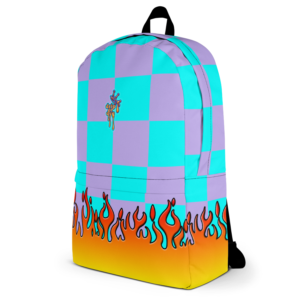 DRIP OR DYE | Checker Flames Backpack Multicolor Violet Sky Blue Carnival