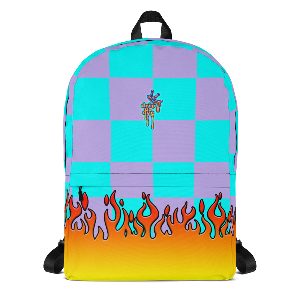 DRIP OR DYE | Checker Flames Backpack Multicolor Violet Sky Blue Carnival
