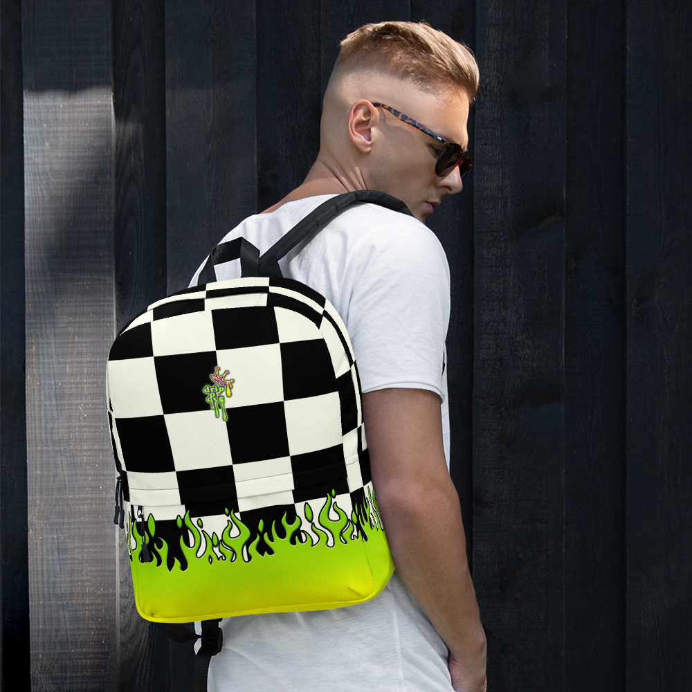 DRIP OR DYE | Checker Flames Backpack Alien Green