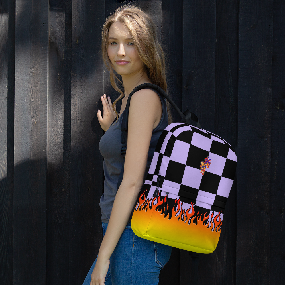DRIP OR DYE | Checker Flames Backpack Purple Violet