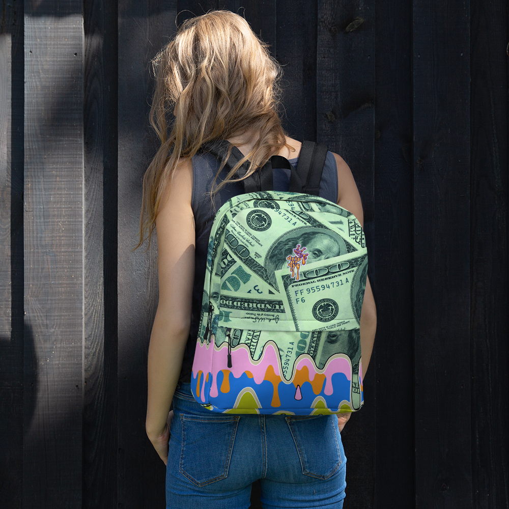 DRIP OR DYE | Cash Drip Dirty Money Made Clean Bag of Money Manifest Backpack Pink N Green