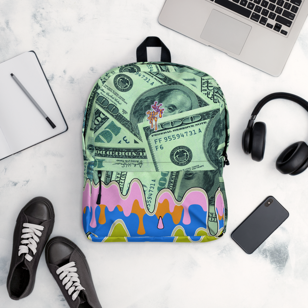 DRIP OR DYE | Cash Drip Dirty Money Made Clean Bag of Money Manifest Backpack Pink N Green