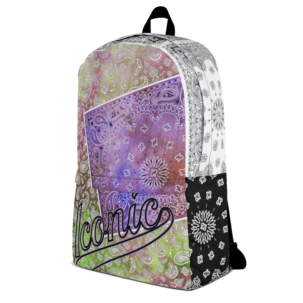 ROYAL ICONIC | Bandana Patchwork BACKPACK Digital Frontier HueMan Gang Tie Dye Mix Cheech Hendrixx Chong Rock Legend HipHop Festival Purple