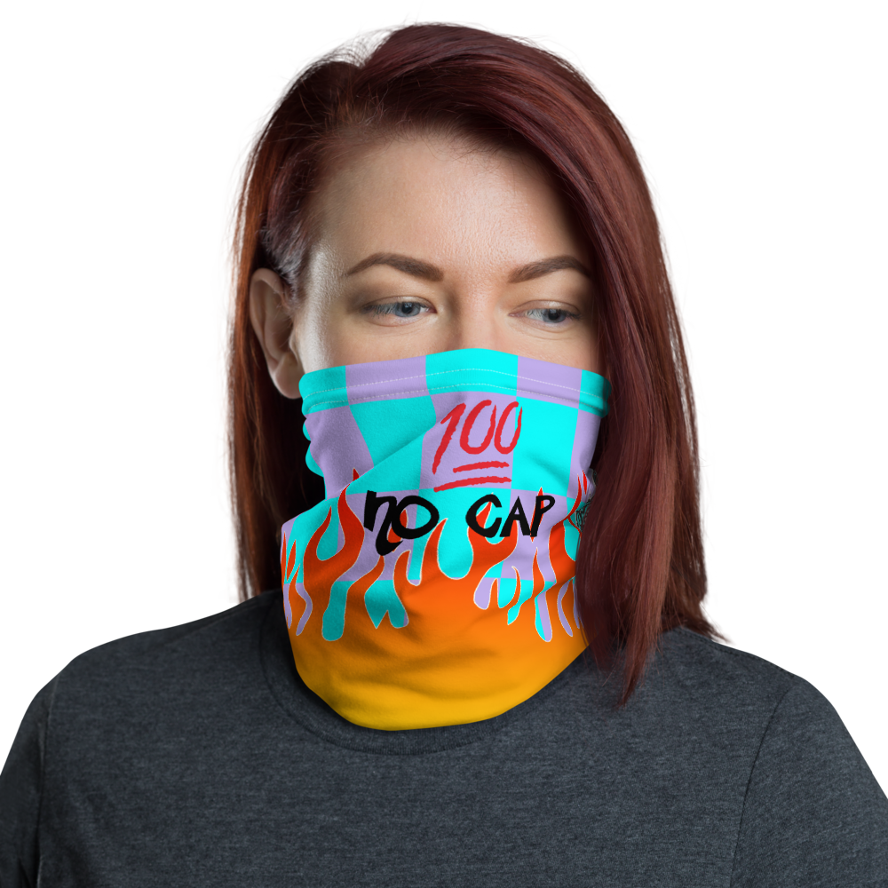 CRXWN | Drip or Dye Custom Checkers N' Flames Print 3-in-1 UNISEX Gaiter Teal Purple