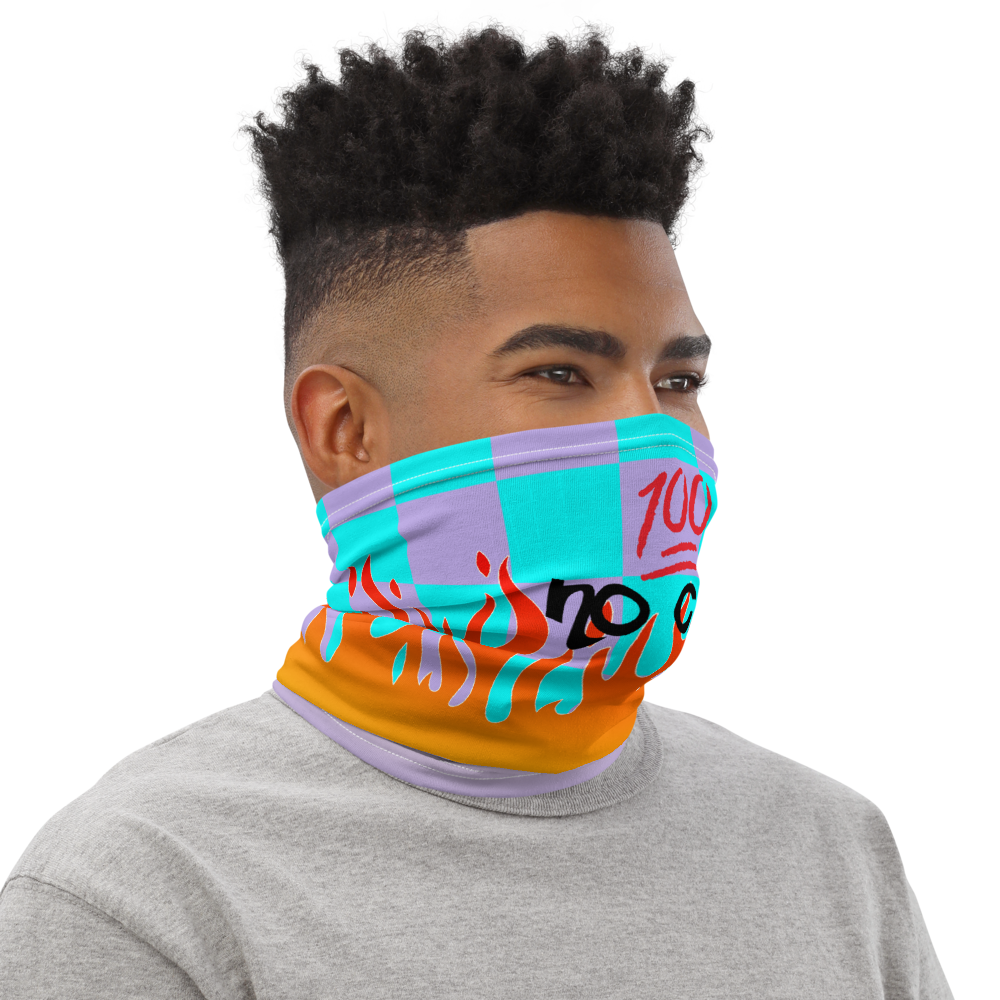 CRXWN | Drip or Dye Custom Checkers N' Flames Print 3-in-1 UNISEX Gaiter Teal Purple