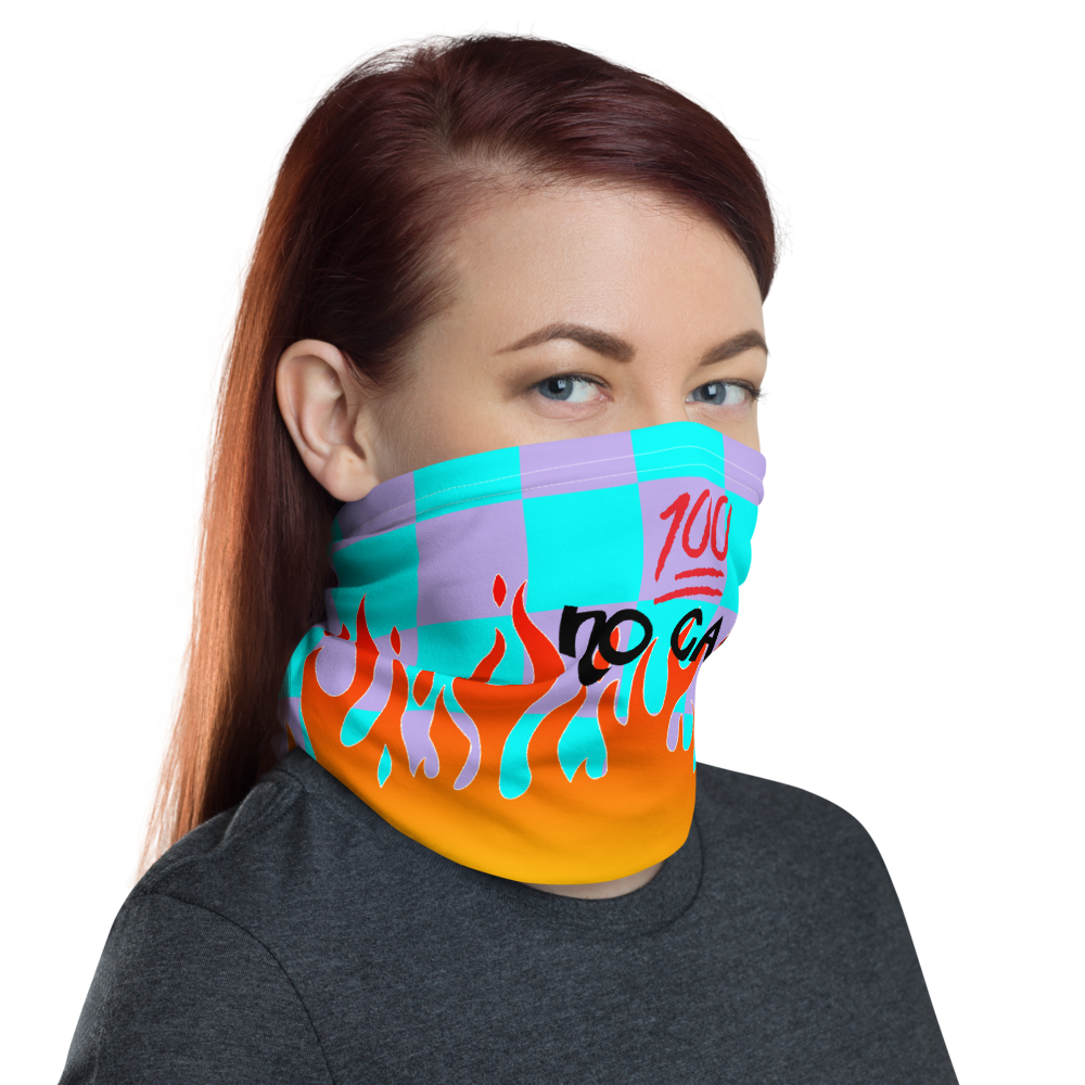 CRXWN | Drip or Dye Custom Checkers N' Flames Print 3-in-1 UNISEX Gaiter Teal Purple