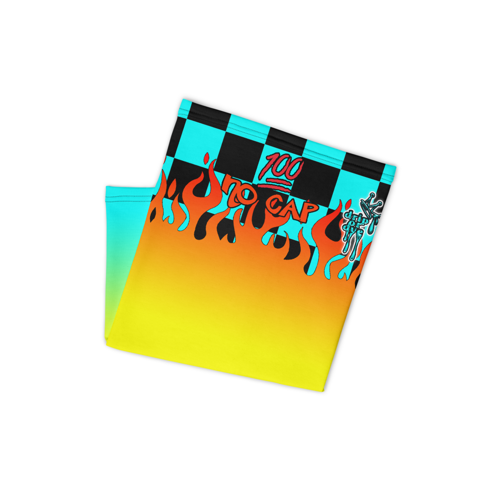 CRXWN | Drip or Dye Custom Checkers N' Flames Print 3-in-1 UNISEX Gaiter Teal