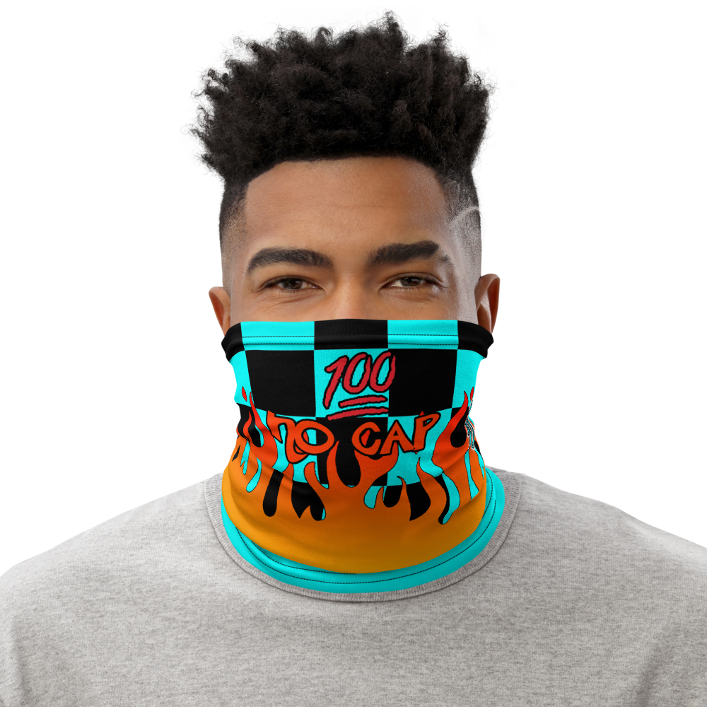 CRXWN | Drip or Dye Custom Checkers N' Flames Print 3-in-1 UNISEX Gaiter Teal