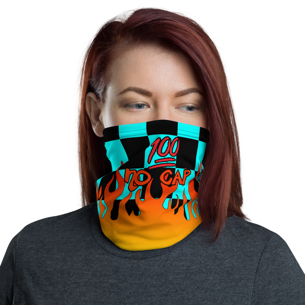 CRXWN | Drip or Dye Custom Checkers N' Flames Print 3-in-1 UNISEX Gaiter Teal