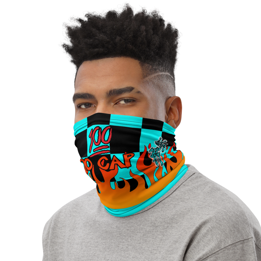 CRXWN | Drip or Dye Custom Checkers N' Flames Print 3-in-1 UNISEX Gaiter Teal