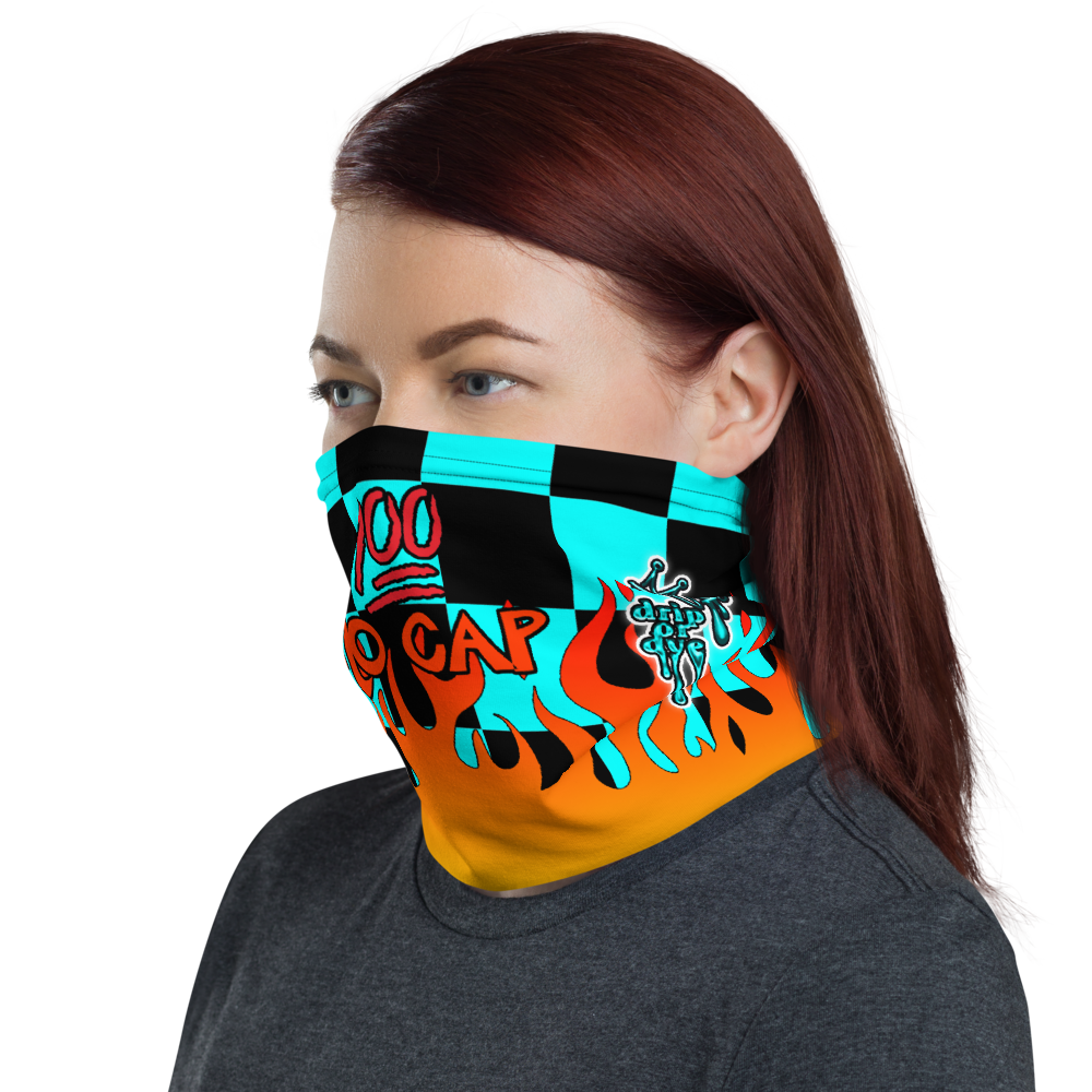 CRXWN | Drip or Dye Custom Checkers N' Flames Print 3-in-1 UNISEX Gaiter Teal