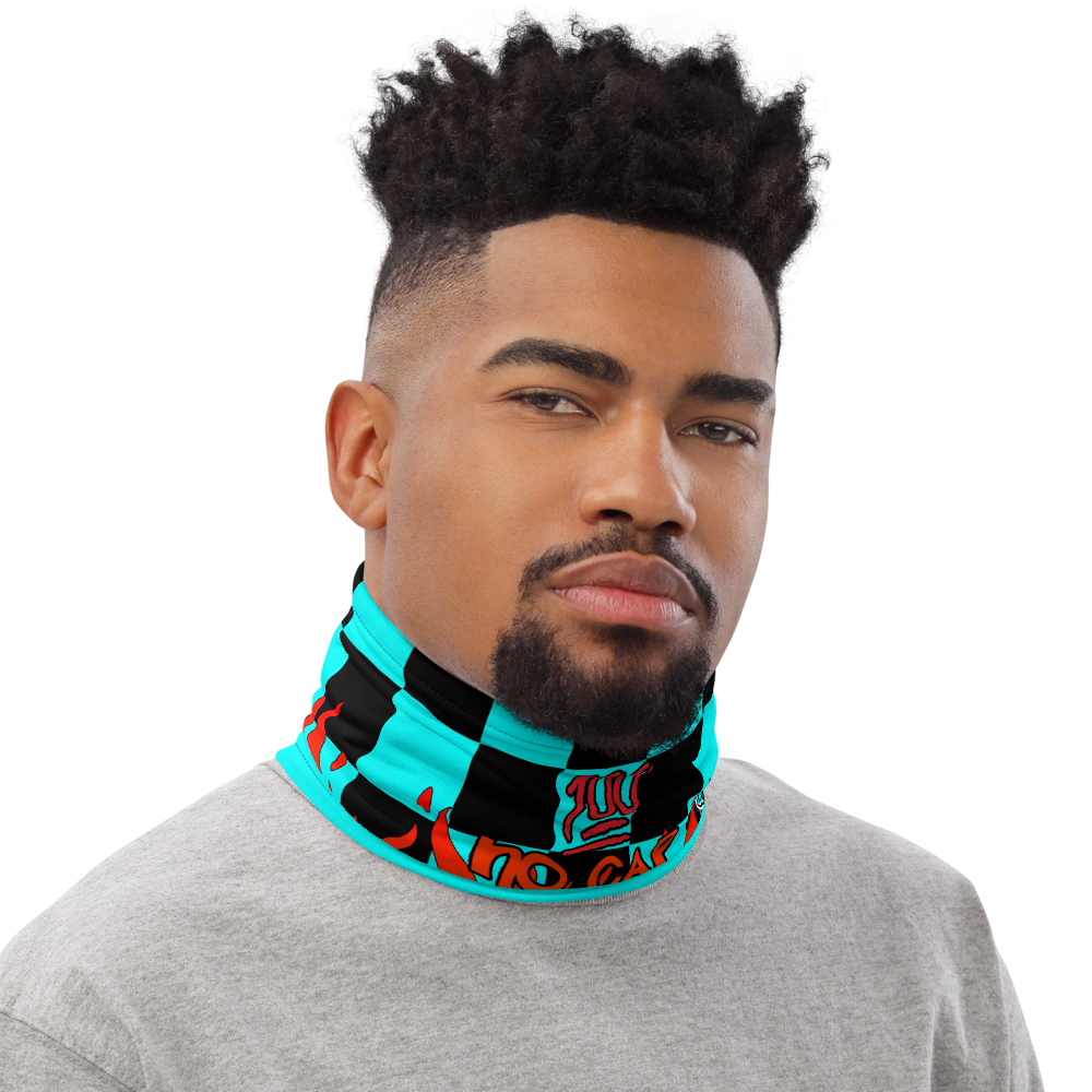 CRXWN | Drip or Dye Custom Checkers N' Flames Print 3-in-1 UNISEX Gaiter Teal