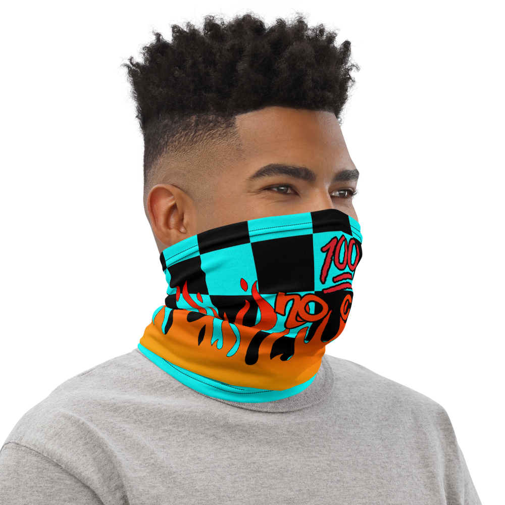 CRXWN | Drip or Dye Custom Checkers N' Flames Print 3-in-1 UNISEX Gaiter Teal