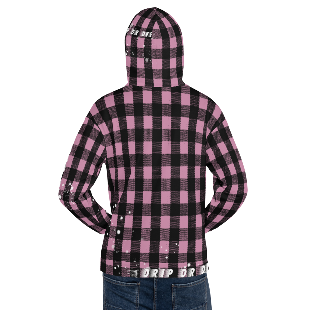 CRXWN | Drip or Dye | Plaid Season 1 Unisex Hoodie Custom Buffalo Plaid Retro Grunge Paint Splatter Digital Pink