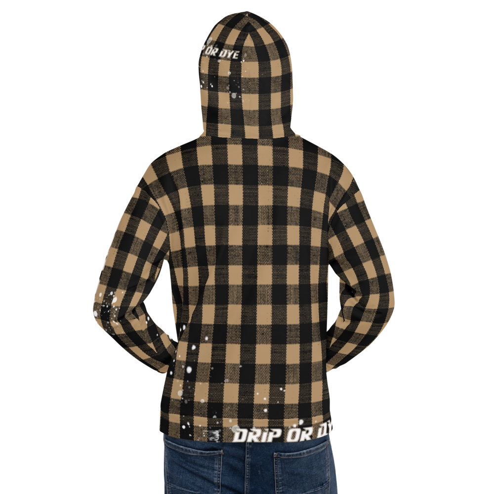 CRXWN | Drip or Dye | Plaid Season 1 Unisex Hoodie Custom Buffalo Plaid Retro Grunge Paint Splatter Tan Sands