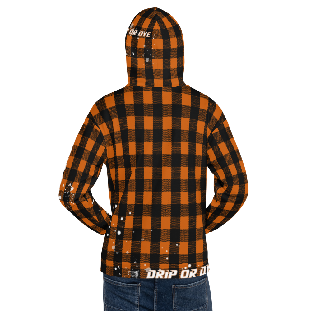CRXWN | Drip or Dye | Plaid Season 1 Unisex Hoodie Custom Buffalo Plaid Retro Grunge Paint Splatter Sienna Orange Halloween