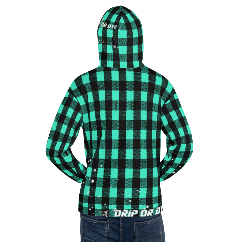 CRXWN | Drip or Dye | Plaid Season 1 Unisex Hoodie Custom Buffalo Plaid Retro Grunge Paint Splatter Seafoam Teal