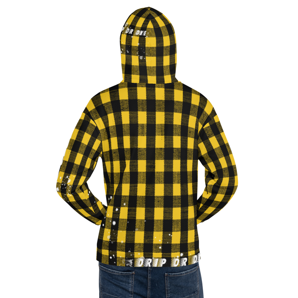 CRXWN | Drip or Dye | Plaid Season 1 Unisex Hoodie Custom Buffalo Plaid Retro Grunge Paint Splatter 12 Retro Black UNIVERSITY GOLD