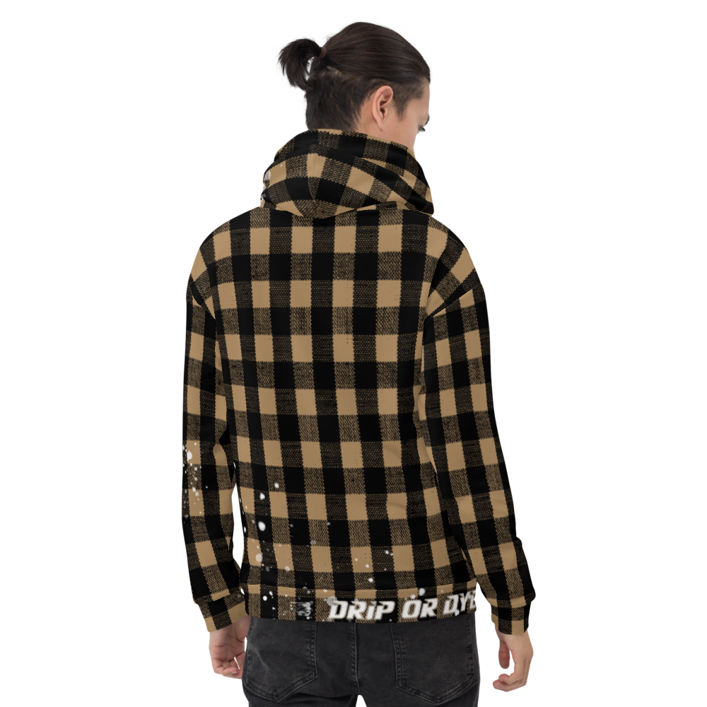 CRXWN | Drip or Dye | Plaid Season 1 Unisex Hoodie Custom Buffalo Plaid Retro Grunge Paint Splatter Tan Sands