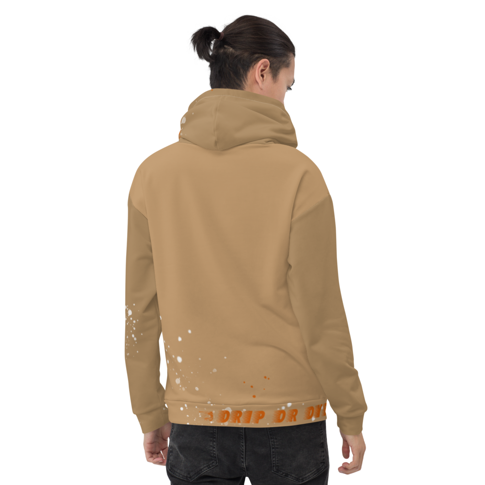 CRXWN | Drip or Dye | HUES Season 1 Back 2 Basics Unisex Comfort Hoodie Stripes N' Zoom Splatter Tan Sienna Oranges