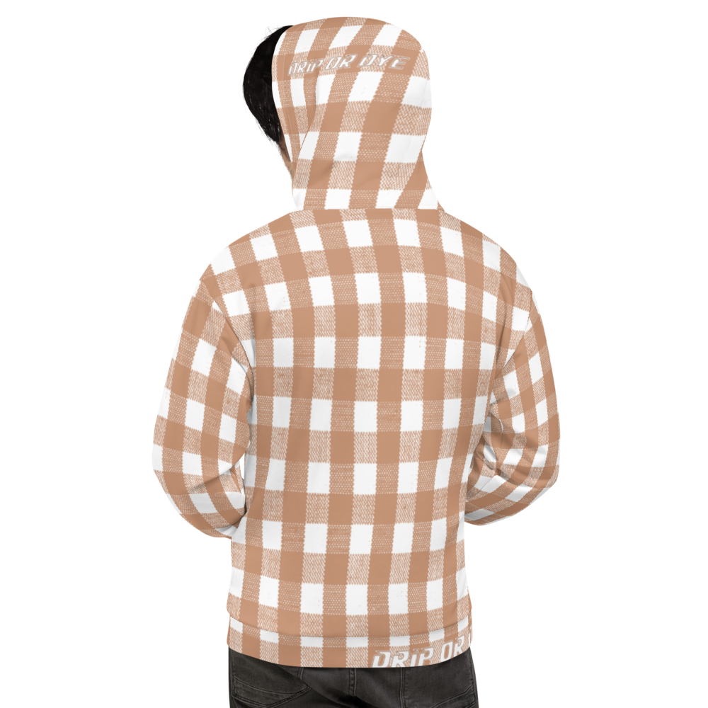 CRXWN | Drip or Dye | Plaid Season 1 Unisex Hoodie Custom Buffalo Plaid Retro Grunge Paint Splatter Tan Sands