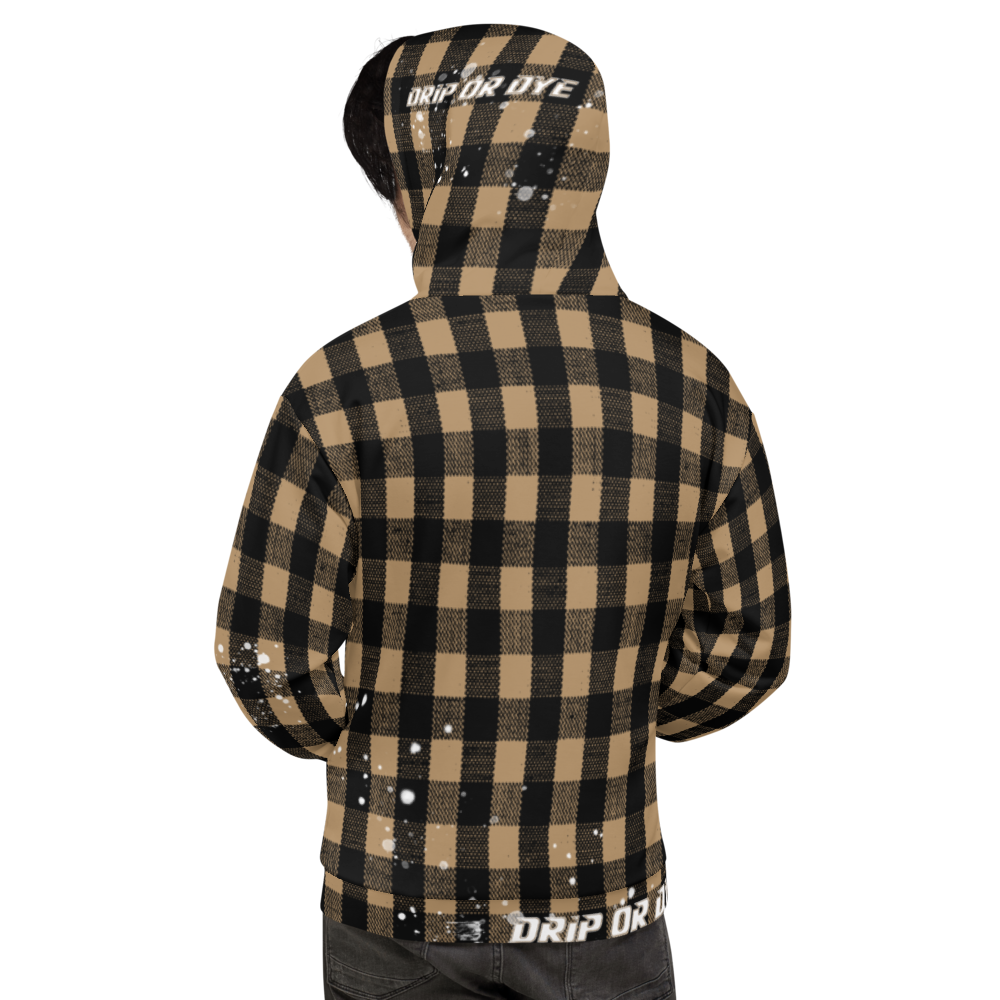 CRXWN | Drip or Dye | Plaid Season 1 Unisex Hoodie Custom Buffalo Plaid Retro Grunge Paint Splatter Tan Sands