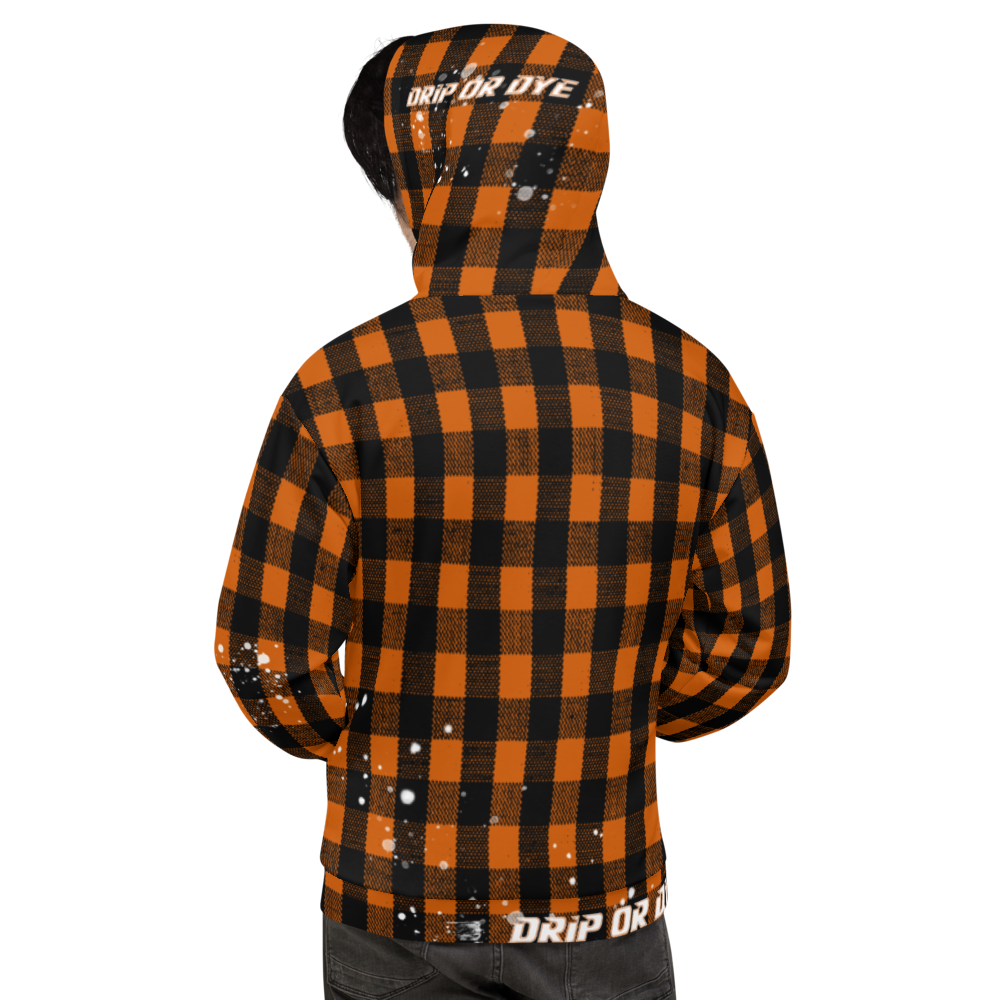 CRXWN | Drip or Dye | Plaid Season 1 Unisex Hoodie Custom Buffalo Plaid Retro Grunge Paint Splatter Sienna Orange Halloween