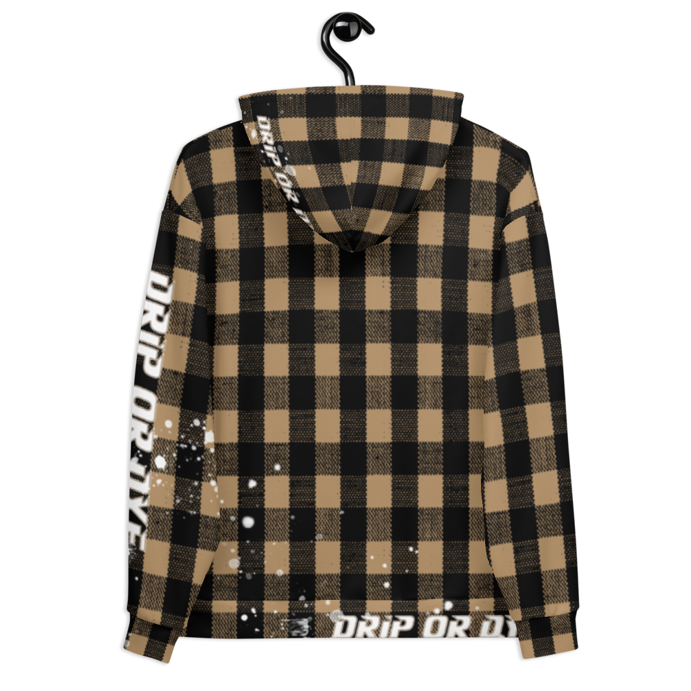 CRXWN | Drip or Dye | Plaid Season 1 Unisex Hoodie Custom Buffalo Plaid Retro Grunge Paint Splatter Tan Sands
