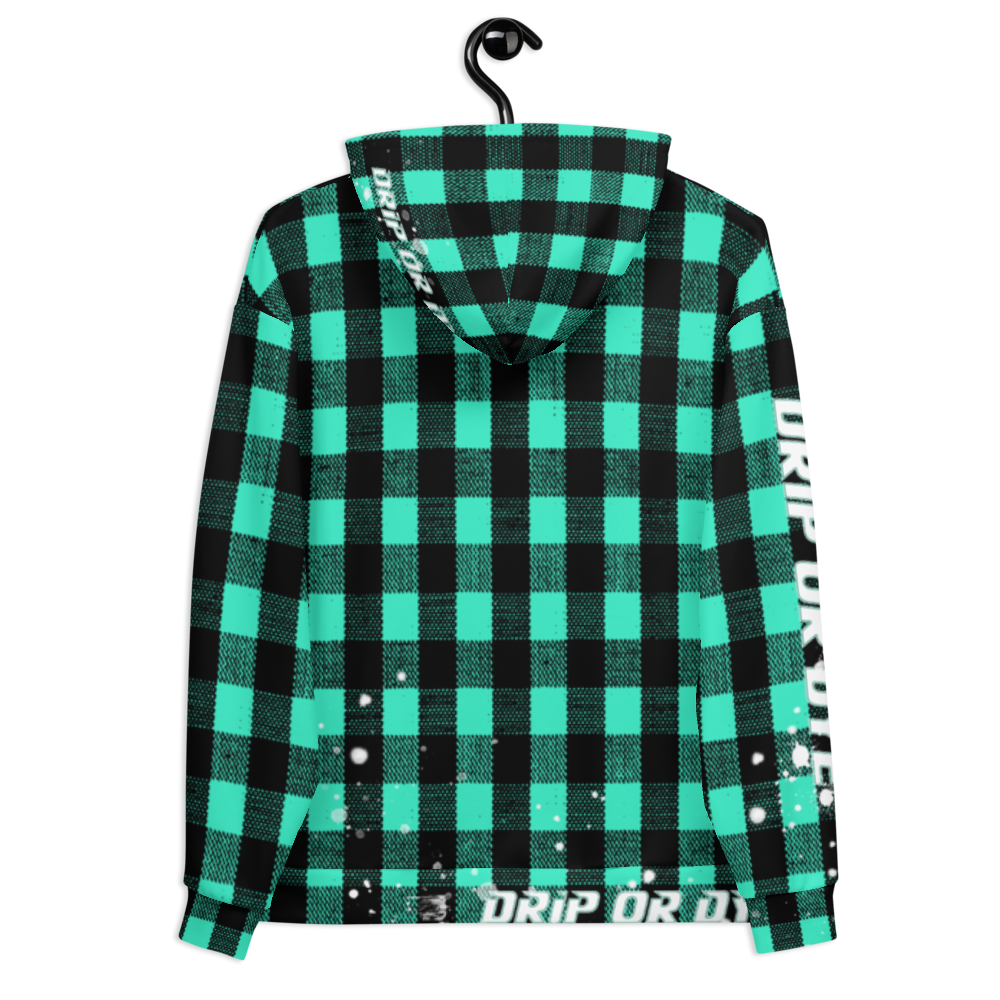 CRXWN | Drip or Dye | Plaid Season 1 Unisex Hoodie Custom Buffalo Plaid Retro Grunge Paint Splatter Seafoam Teal