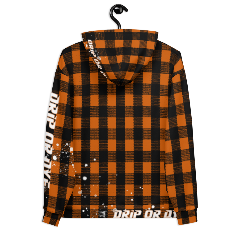 CRXWN | Drip or Dye | Plaid Season 1 Unisex Hoodie Custom Buffalo Plaid Retro Grunge Paint Splatter Sienna Orange Halloween