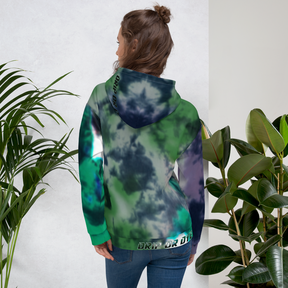 CRXWN | Drip or Dye | Tie Dye Season of Love 1 Cosmic Prophet Custom Unisex Hoodie and the Heavens Parted Color Clouds Leaves in Green Trees