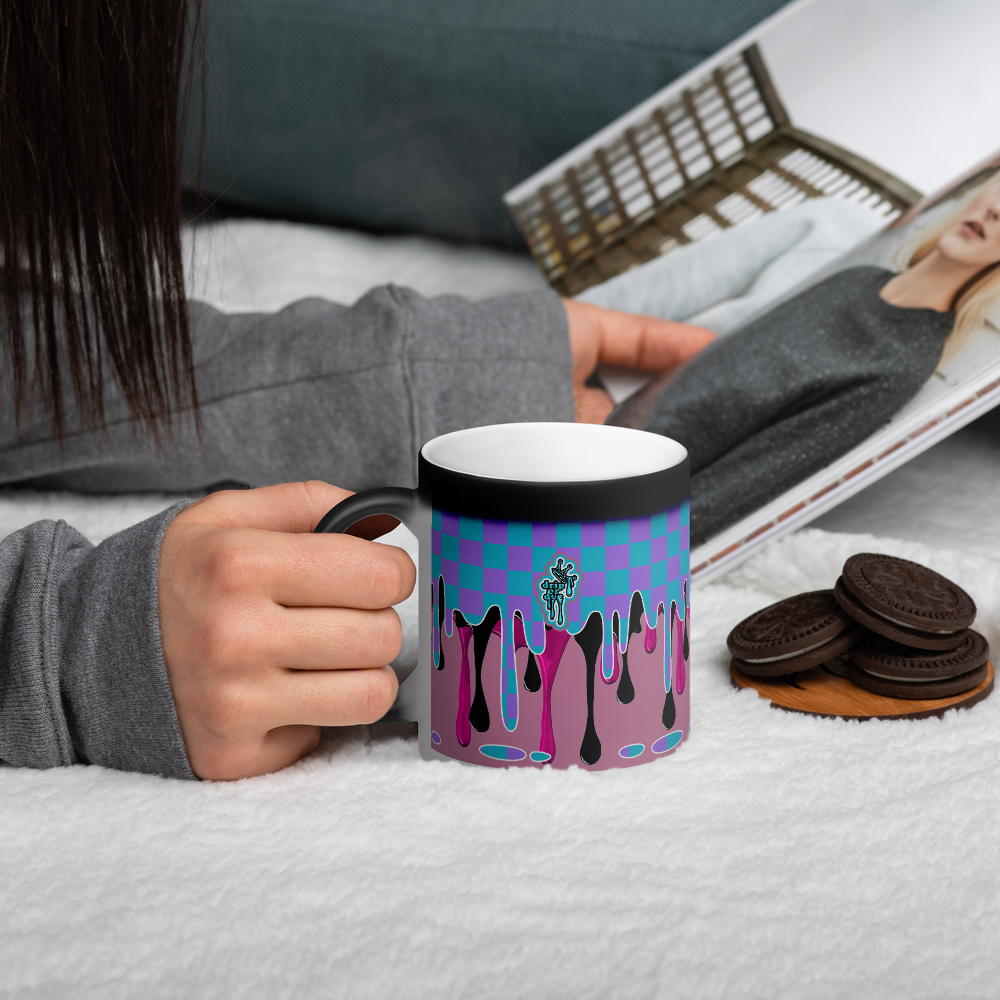 CRXWN | Drip or Dye | Checker Season 1 Matte Black Magik Mug COFFEE MUG pink n blue crush