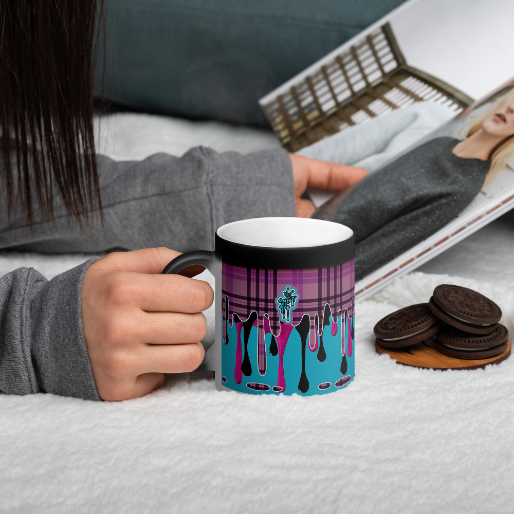 CRXWN | Drip or Dye | Plaid Season 1 Matte Black Magik Mug COFFEE MUG Blue Pink