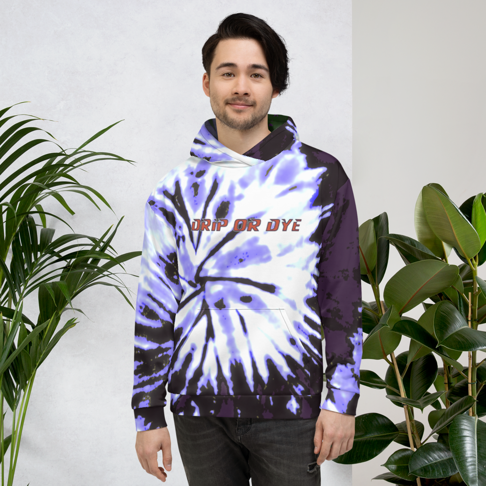 CRXWN | Drip or Dye | Tie Dye Season of Love 1 Cosmic Prophet Custom Unisex Hoodie Digital Spider Spiral Deep Purple Royal