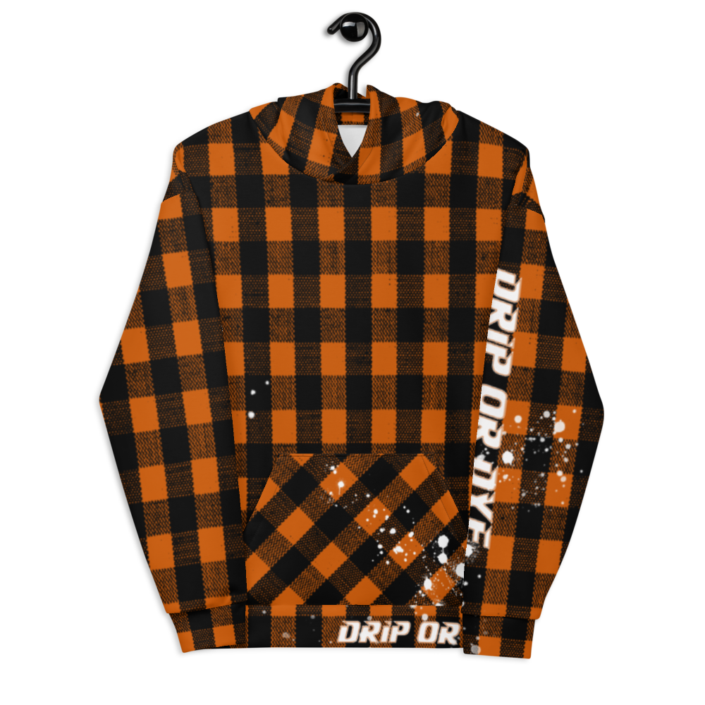 CRXWN | Drip or Dye | Plaid Season 1 Unisex Hoodie Custom Buffalo Plaid Retro Grunge Paint Splatter Sienna Orange Halloween