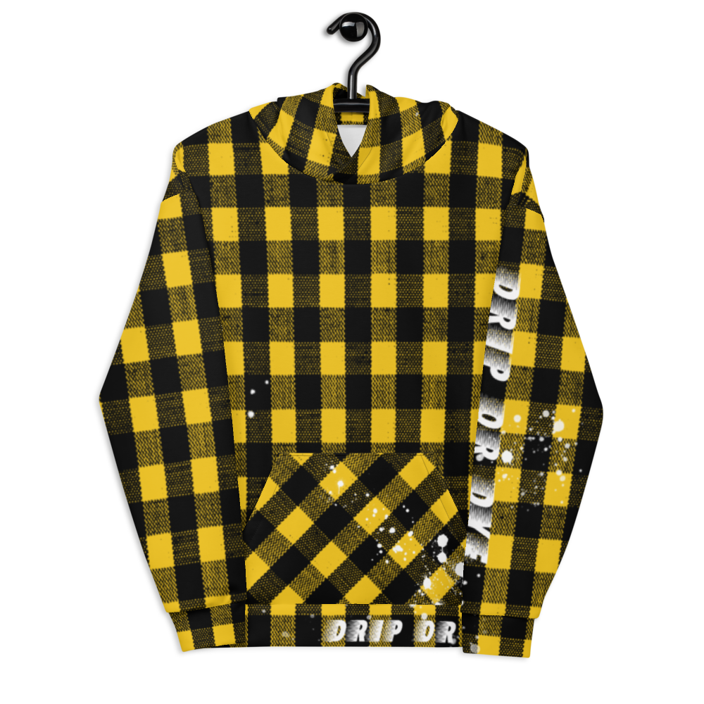CRXWN | Drip or Dye | Plaid Season 1 Unisex Hoodie Custom Buffalo Plaid Retro Grunge Paint Splatter 12 Retro Black UNIVERSITY GOLD