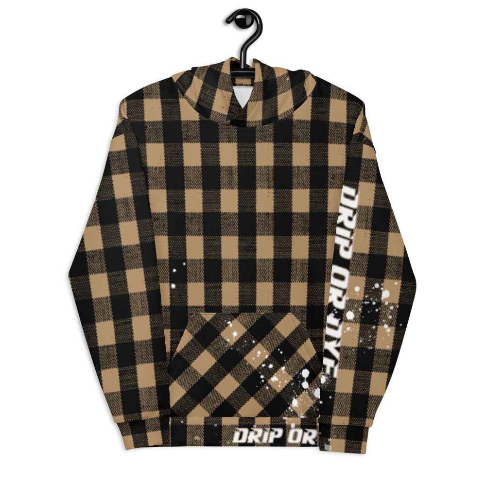 CRXWN | Drip or Dye | Plaid Season 1 Unisex Hoodie Custom Buffalo Plaid Retro Grunge Paint Splatter Tan Sands