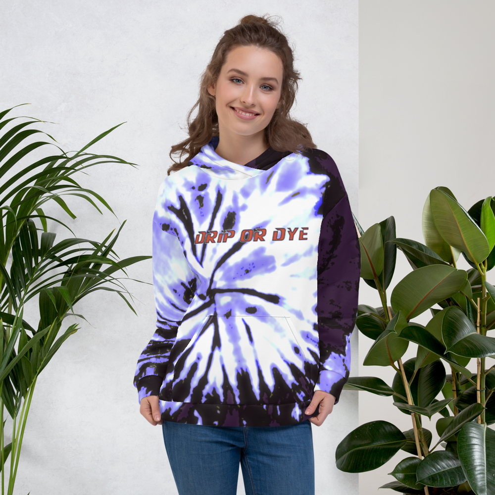 CRXWN | Drip or Dye | Tie Dye Season of Love 1 Cosmic Prophet Custom Unisex Hoodie Digital Spider Spiral Deep Purple Royal
