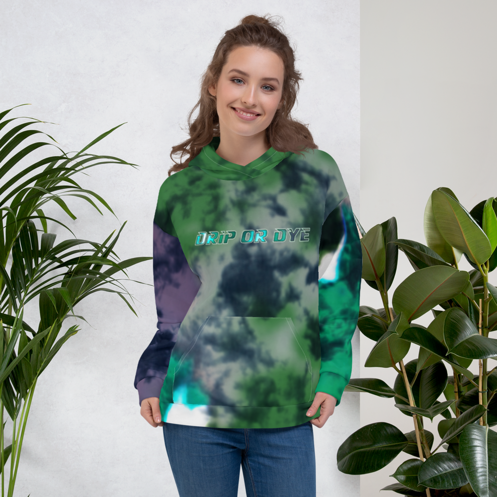 CRXWN | Drip or Dye | Tie Dye Season of Love 1 Cosmic Prophet Custom Unisex Hoodie and the Heavens Parted Color Clouds Leaves in Green Trees