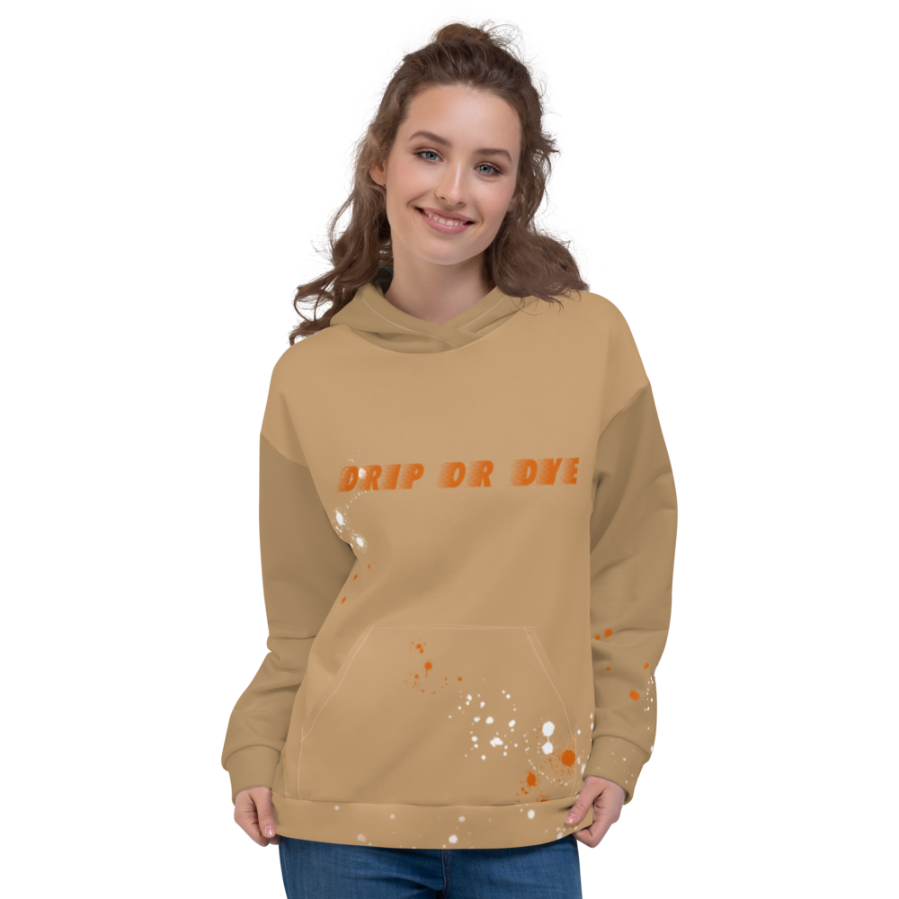 CRXWN | Drip or Dye | HUES Season 1 Back 2 Basics Unisex Comfort Hoodie Stripes N' Zoom Splatter Tan Sienna Oranges